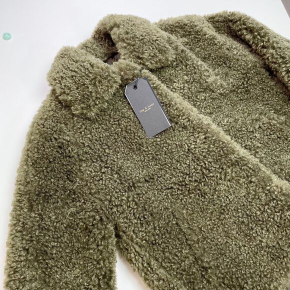 Rag & Bone Hesper Faux Fur Shearling Coat Button Front Army Green XS NWT - Picture 4 of 8